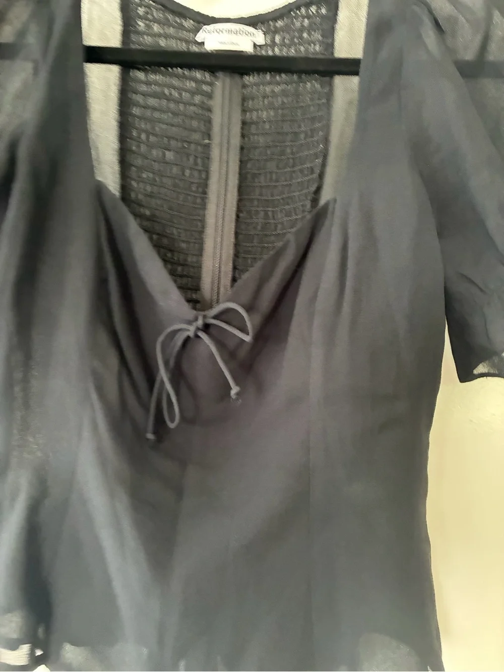 Reformation Black Sheer Puff-Sleeve Tie-Front Blouse